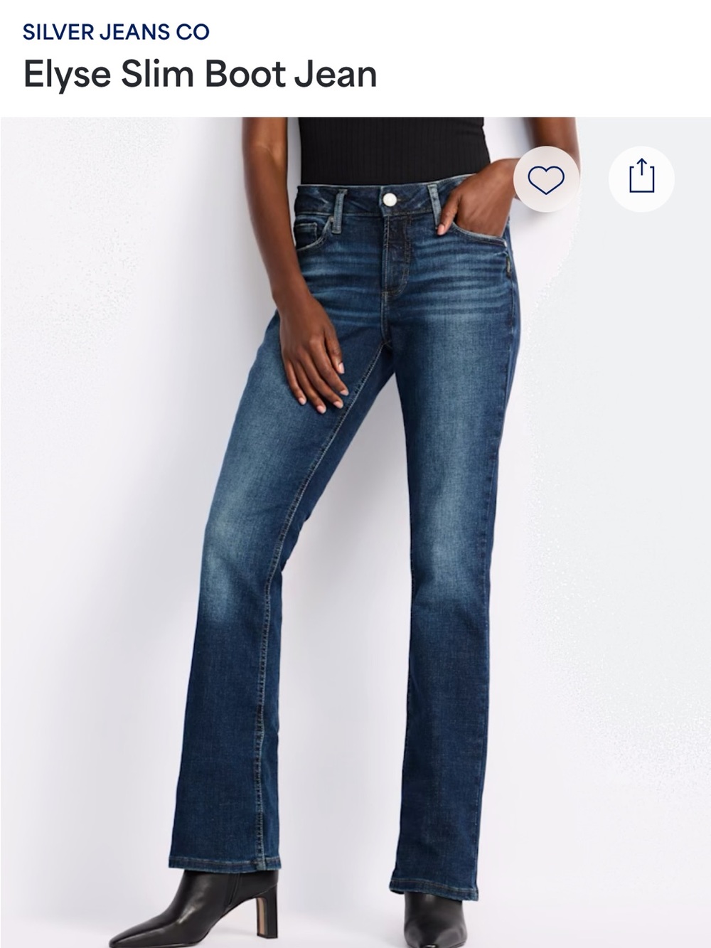 Silver Jeans Dark Wash Elyse Slim Boot Cut Jeans, Size 4, Brand New with Tags